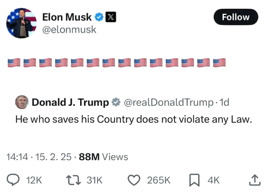 tweet nazi d'Elon Musk, 15
          février 2025 à 14h14